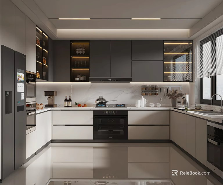 Modern Kitchen Interior Design With Sleek Cabinets Appliances And Bright Lighting 3d model
