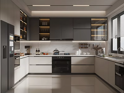 Modern Kitchen Interior Design With Sleek Cabinets Appliances And Bright Lighting 3d model