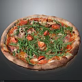 Chef And Fresh Vegetables Making Delicious Pizza Topped With Arugula And Tomatoes
