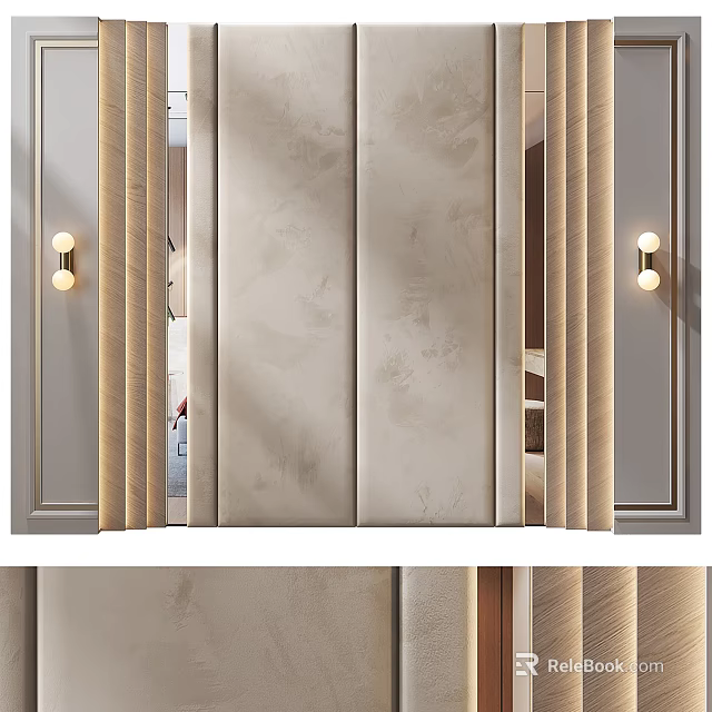 Luxurious Wall Decor With Modern Wall Sconces And Panel Details 3d model 