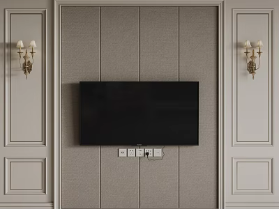 Decorative Lines Accent Modern Gray Wall With White Paneling Black TV And Wall Sconces 3d model