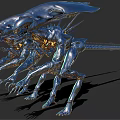 Three Silver Metallic Alien Creatures With Sharp Claws Carapace Heads And Streamlined Bodies 3d model