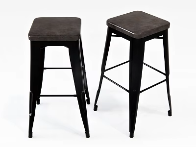 Modern Bar Stools With Black Metal Frame And Dark Comfortable Seat 3d model
