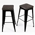 Modern Bar Stools With Black Metal Frame And Dark Comfortable Seat