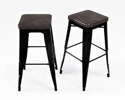 Modern Bar Stools With Black Metal Frame And Dark Comfortable Seat 3d model