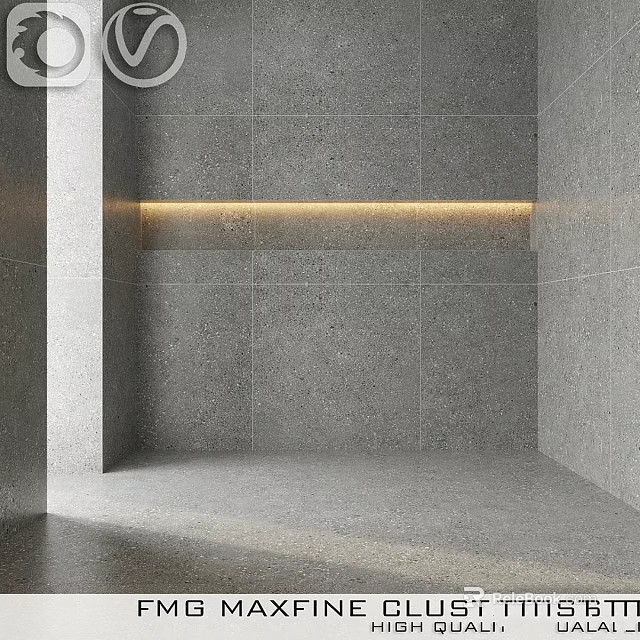 Gray Tile Wall With Horizontal LED Strip Light In Modern Minimalist Interior Space 3d model 