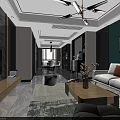 Modern Living And Dining Room Interior With Sofa Coffee Table TV And Dining Set