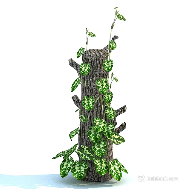 Rustic Stone Wood Structure With Climbing Green Vines And Branches 3d model 
