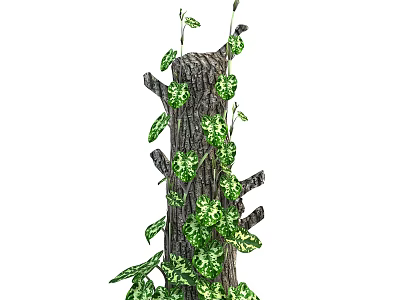 Rustic Stone Wood Structure With Climbing Green Vines And Branches 3d model