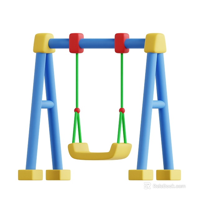 Colorful Children's Swing Set With Blue Frame Green Ropes And Yellow Seat 3d model 