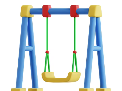 Colorful Children's Swing Set With Blue Frame Green Ropes And Yellow Seat 3d model