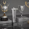 Modern Trophies And Medals With Silver Gold Crystal Designs On Black Gray Marble Bases