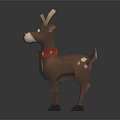 Low Poly Style Reindeer Character With Red Nose And Golden Bell Collar