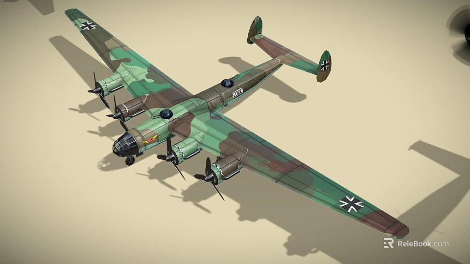 Vintage Military Fighter Aircraft With Camouflage Paint And Four Propellers On Wings 3d model 