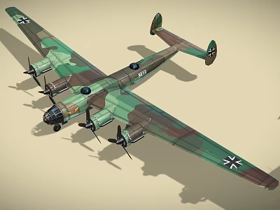 Vintage Military Fighter Aircraft With Camouflage Paint And Four Propellers On Wings 3d model