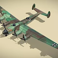Vintage Military Fighter Aircraft With Camouflage Paint And Four Propellers On Wings