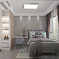 Modern Children's Room Interior With Rabbit Ceiling Lamp Moon Mirror And Toy Shelf
