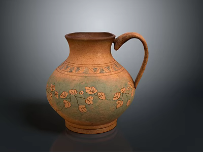 Carved Ceramic Pitcher With Brown Green Glaze And Leaf Patterns Design 3d model