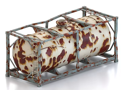 Industrial Equipment Rusted Metal Storage Tank With Supportive Metal Frame Structure 3d model