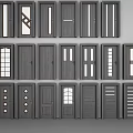 Gray Hinged Doors Interior Design With Various Patterns And Glass Panels 3d model