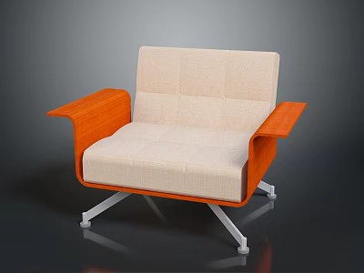 Modern Orange And Beige Fabric Chair With Sleek Armrests And Metal Legs Design 3d model