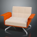 Modern Orange And Beige Fabric Chair With Sleek Armrests And Metal Legs Design