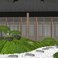 Tranquil Zen Rock Garden With Pebble Path Pine Trees Wooden Fence And Mossy Stones