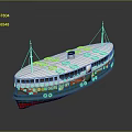 Ferry Ship With Red White Life Rings And Two Decks 3d model