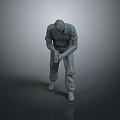 3D Human Model in Bent Standing Posture with Clasped Hands on Grey Reflective Surface
