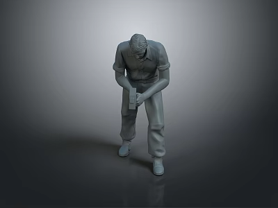 3D Human Model in Bent Standing Posture with Clasped Hands on Grey Reflective Surface 3d model