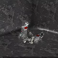 Two Robots One Standing And One Fallen With Red Details On Rough Pitted Ground