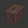 Light Blue And Beige Wicker Storage Basket With Lid Wooden Handle Rectangular For Home Organization