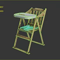Wooden Baby High Chair With White Tray Green Cushion And Cartoon Pattern