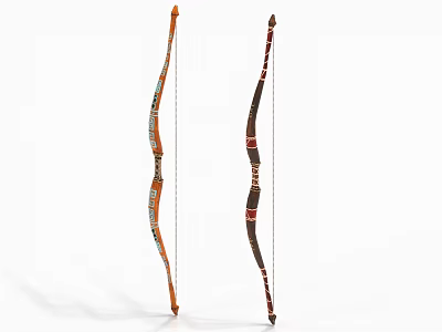 Two Traditional Handcrafted Bows With Ornate Wooden Frames And Colorful Patterns 3d model
