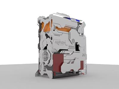 Custom Stylish PC Case With Metallic Design Orange Accents And Cooling Vents 3d model