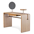Modern Wooden Dressing Table With Round Mirror And Small Circular Platform 3d model