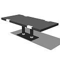 Rectangular Dark Tabletop Dining Table with Double Column Legs and White Square Decor on Surface 3d model