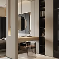 Modern Minimalist Bedroom With Large Bed Gray Rug Black Coffee Table And Wooden Accent Wall