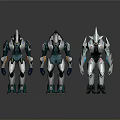 Three Futuristic Robots With Silver Blue White Armor And Streamlined Mechanical Design 3d model