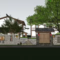 Rural Self Built House In Traditional Style With Tiled Roof Stone Wall And Wooden Gate