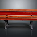 Wooden Bench With Red Slats And Metal Legs For Garden Seating