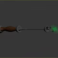 Fantasy Trident Weapon 3D Model With Wooden Handle Metal Shaft And Green Star Gem