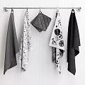 Stylish Bathtub Space With Hanging Gray White Patterned And Dark Towels On White Tiles