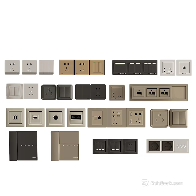Various Design Switch Panels In Different Colors With Multiple Function Options 3d model 