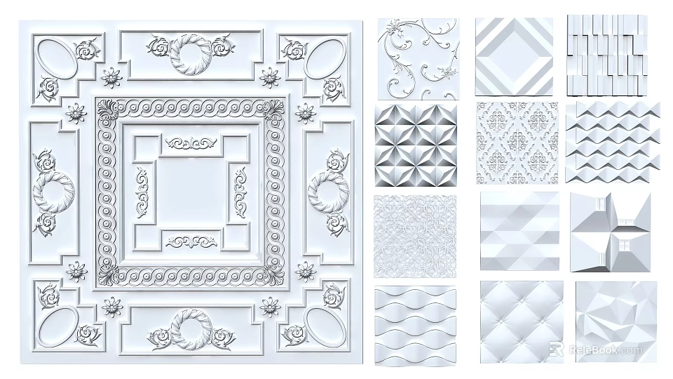 Intricate Carved Decorative Patterns With Various Ornate Floral And Geometric Designs 3d model 