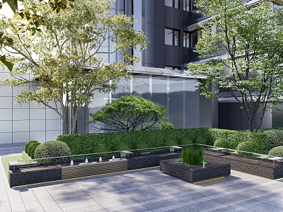 Modern Residential Landscape With Lush Green Trees Shrubs Water Features And Paved Area 3d model
