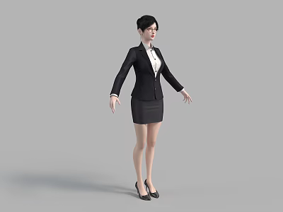 Business Woman In Professional Black Suit With White Blouse And High Heels 3d model