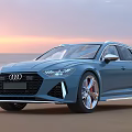 Blue Audi Wagon With Beach Sunset Background And Sporty Exterior Design