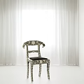 Stylish Patterned Dining Chair With Black Seat Cushion In Bright Room With White Curtains