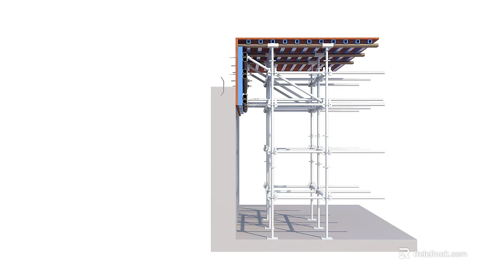 Construction Scaffolding Structure With Vertical Poles And Horizontal Support Bars 3d model